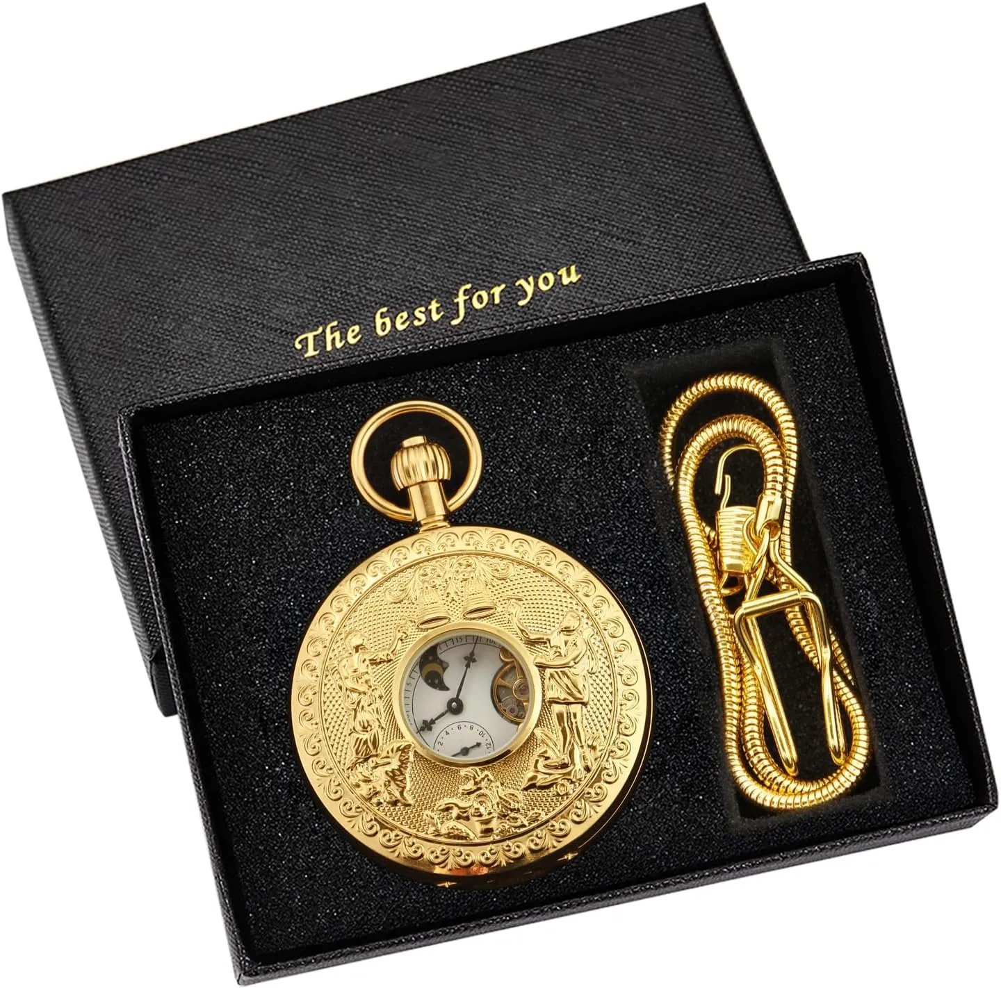 Pocket Watch with Chain and Box Elegant wholesaler meander Men's Mechanical 