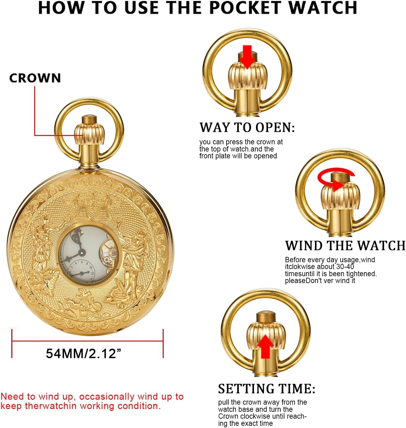 Pocket Watch with Chain and Box Elegant wholesaler meander Men's Mechanical 
