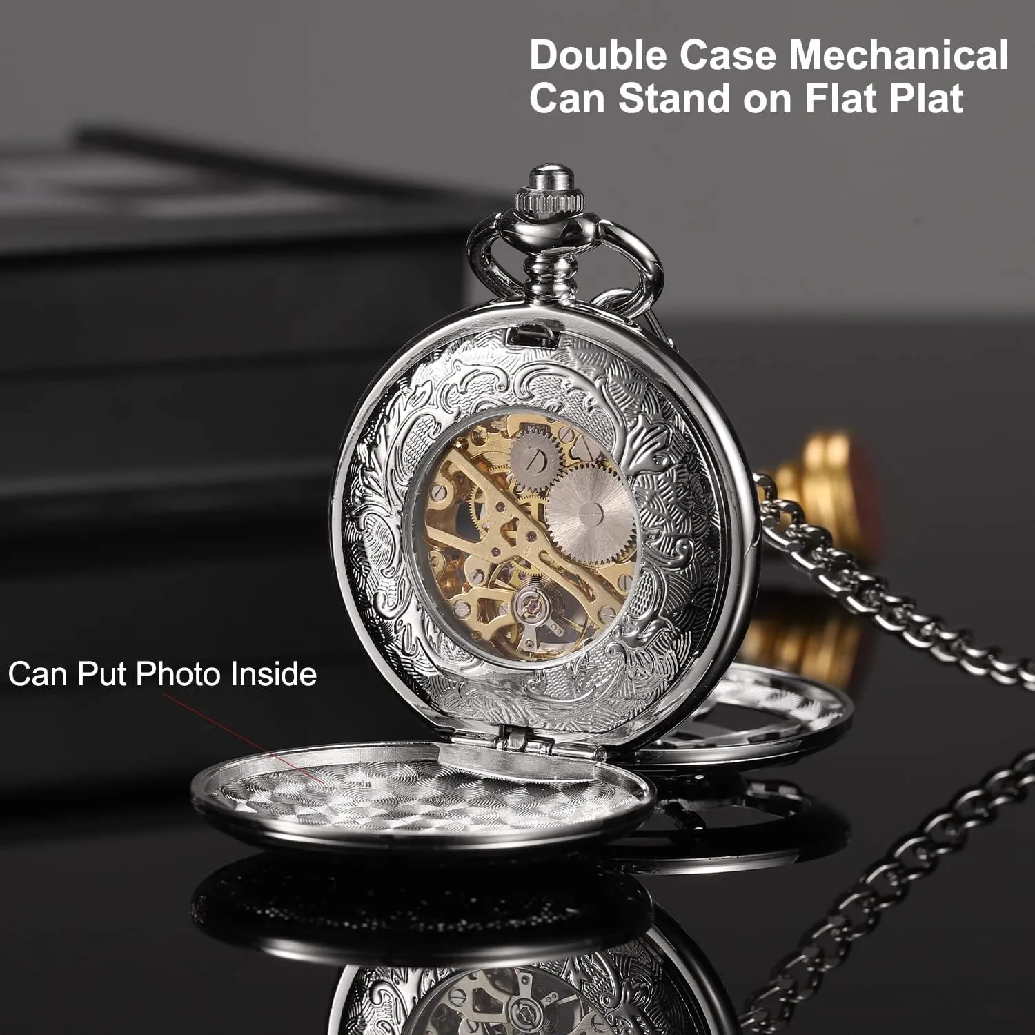 Pocket Watch with Chain Steampunk Skeleton Mens Pocket Watches with Gift Box SIBOSUN captain mannerism let cavalry Mechanical Pocket Watch for Men Antique 