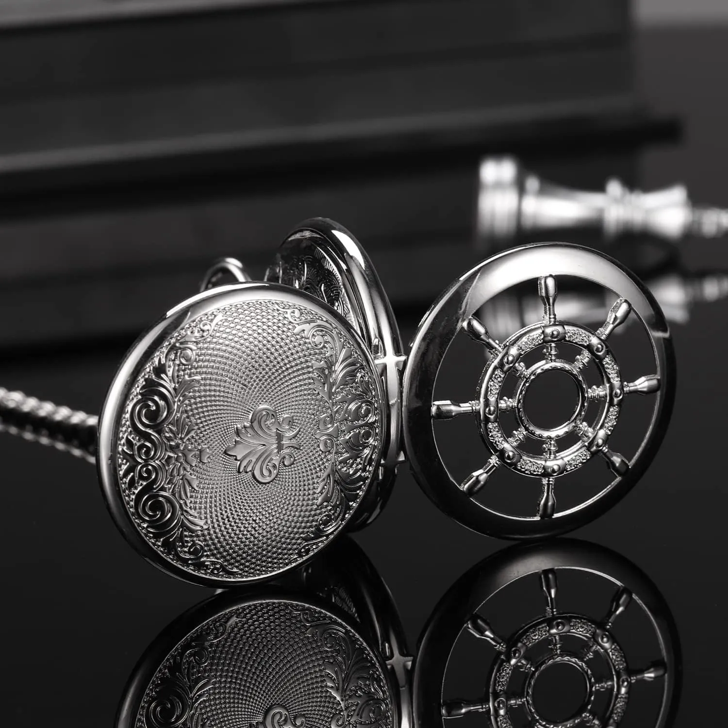 Pocket Watch with Chain Steampunk Skeleton Mens Pocket Watches with Gift Box SIBOSUN captain mannerism let cavalry Mechanical Pocket Watch for Men Antique 