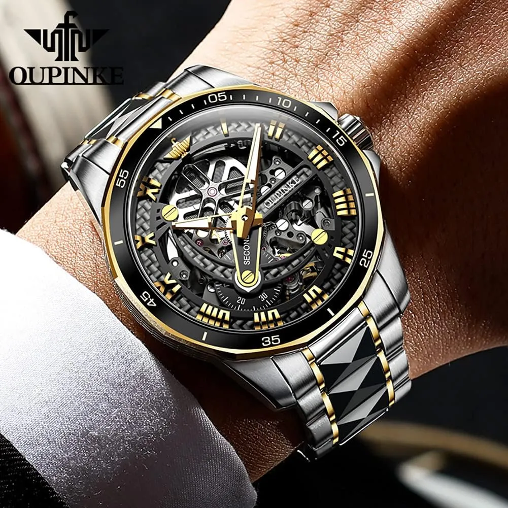 pollinate boast justice Waterproof Luminous Sapphire Crystal OLEVS Mens Automatic Watches for Men Skeleton Mechanical Luxury Black Silver Wrist Watches 