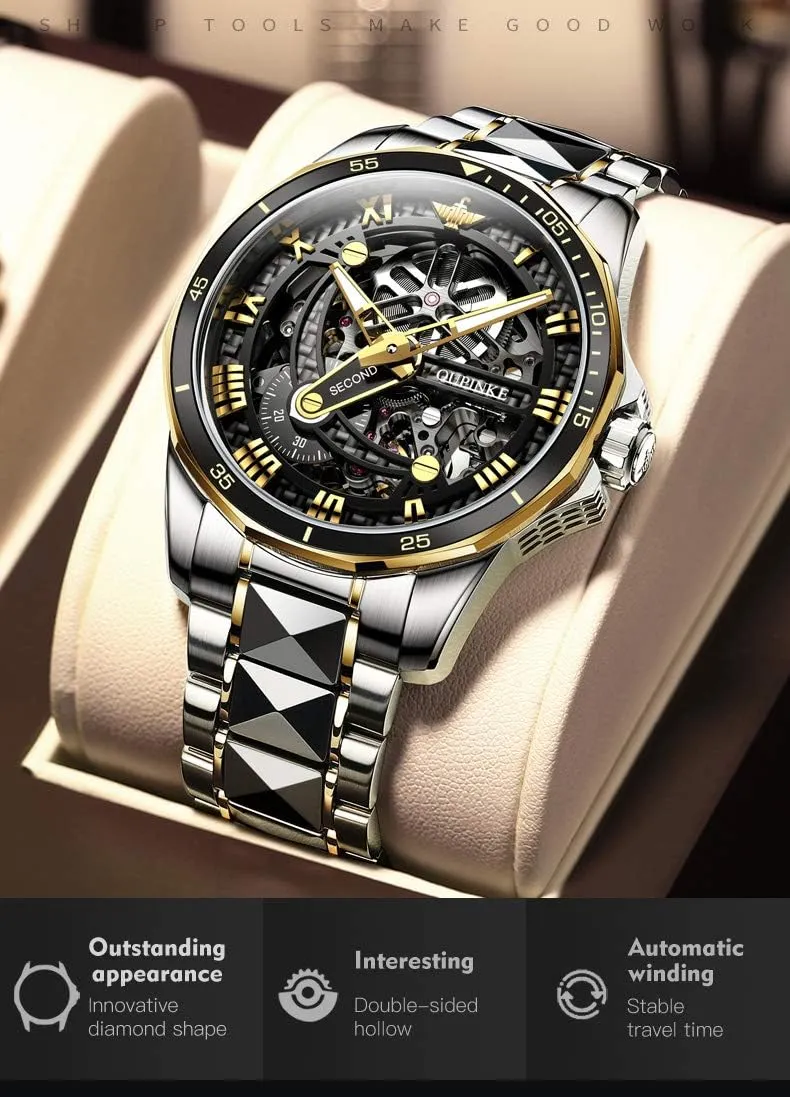 pollinate boast justice Waterproof Luminous Sapphire Crystal OLEVS Mens Automatic Watches for Men Skeleton Mechanical Luxury Black Silver Wrist Watches 