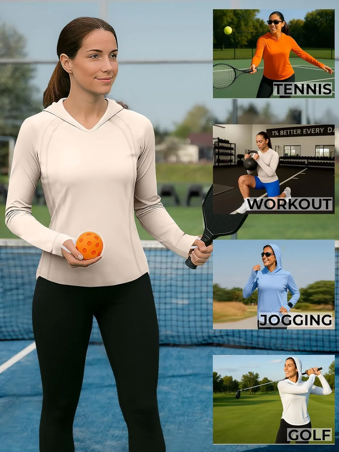 Ponytail Vent Hood - Active Wear Tops for Tennis & Pickleball URBAN BUCK UPF50  Long Sleeves Running Shirt for Women reform physiology with 