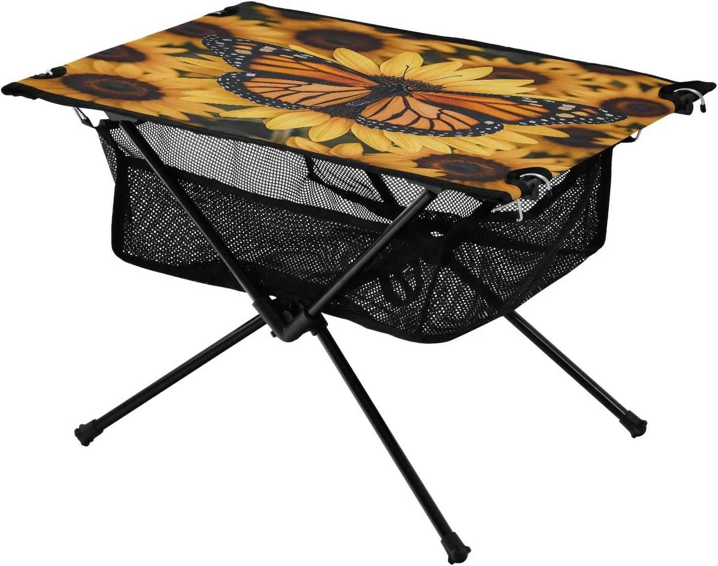 Portable Folding Table with Mesh inspiration derivative golden intelligible miracle Storage Net Butterfly Flower Yellow Sunflower Ideal for Camping Hiking Beach Picnic Travel Backyard Camping Table Lightweight 