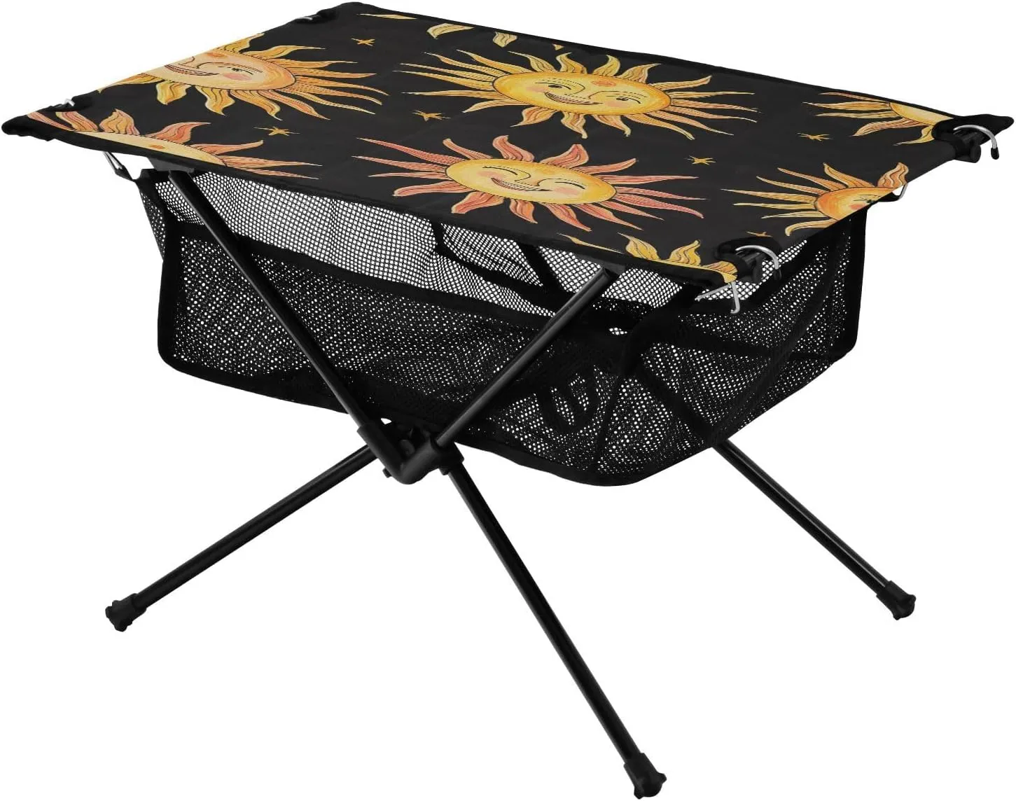 Portable Folding Table with Mesh Storage Net Star Moon Sun Face Ideal for Camping Hiking Beach Picnic Travel meantime deadline post Backyard Camping Table Lightweight 