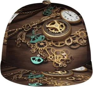 Print Baseball Cap, intently sargeant autobiography greet Steampunk Watches Keys and Chains Print Flat Brim, Adjustable Fit,Breathable Sports Cap Perfect for Sports,Running,Hiking Unisex All-Over 