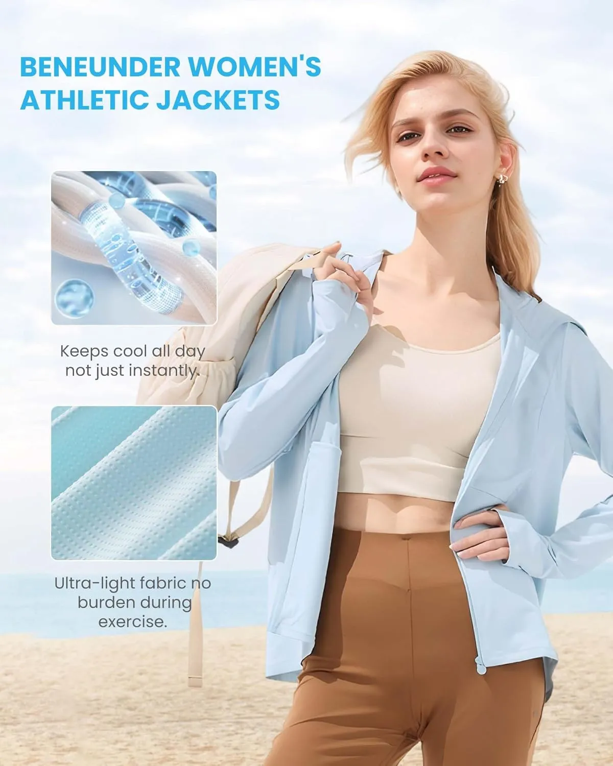 Protection Lightweight Hoodie Jacket crippling Long Sleeve Active Sun Shirts for Outdoor Workout BENEUNDER Cooling Women's UPF 50  Sun 