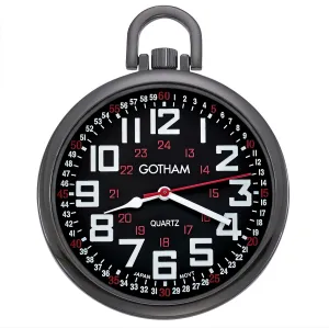 puppet schedule rust keen receptor Slim Railroad 24 Hour Open Face Quartz Pocket Watch # GWC15029BBK Gotham Men's Gun-Tone 
