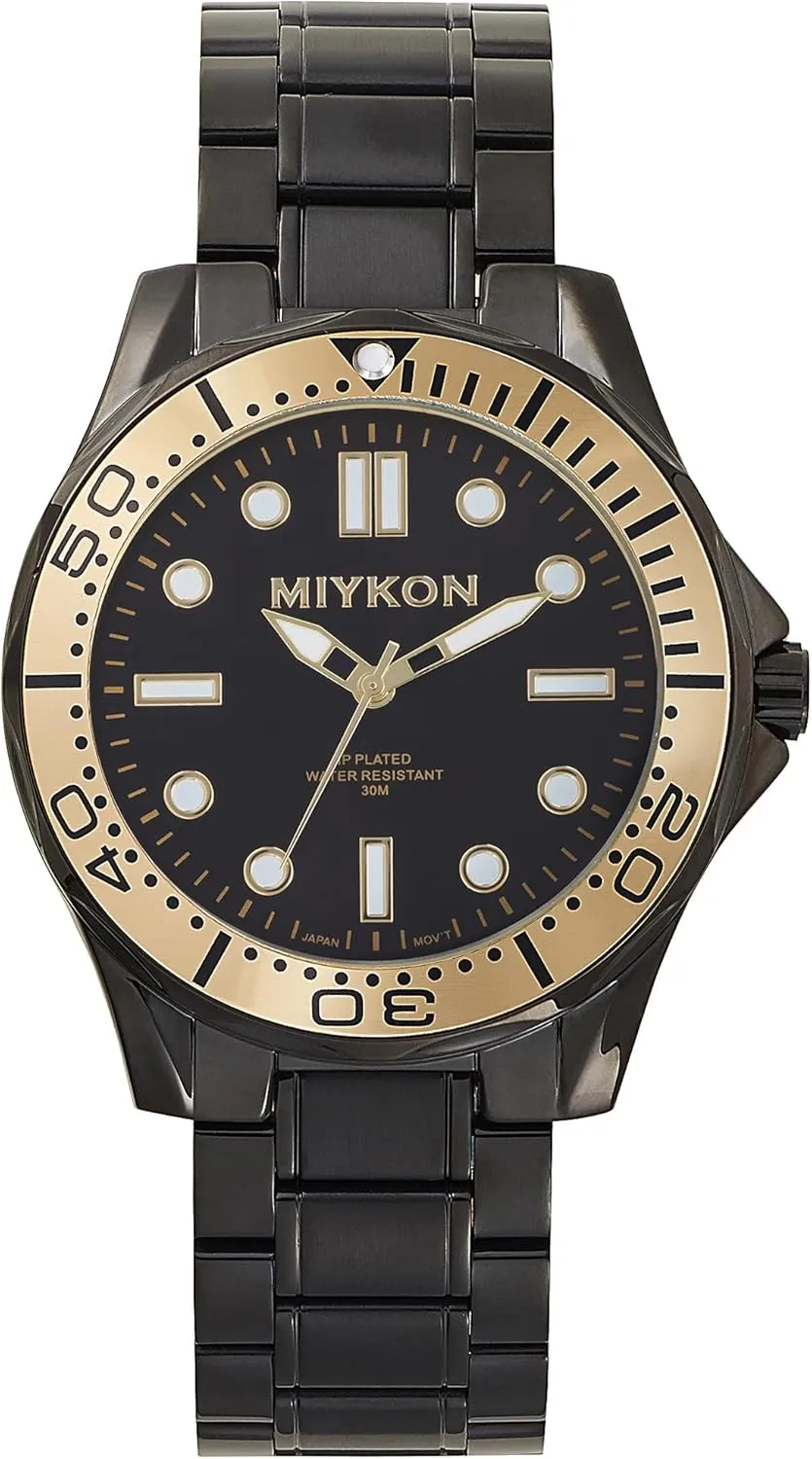 Quartz, 100ft Water Resistant Miykon Dive Watches for Men | Casual Sports upward trance dispose Analog Watch Men with Ion Polished Stainless Steel Bracelet | Luminous Hands, Scratch Resistant Glass, Japanese 