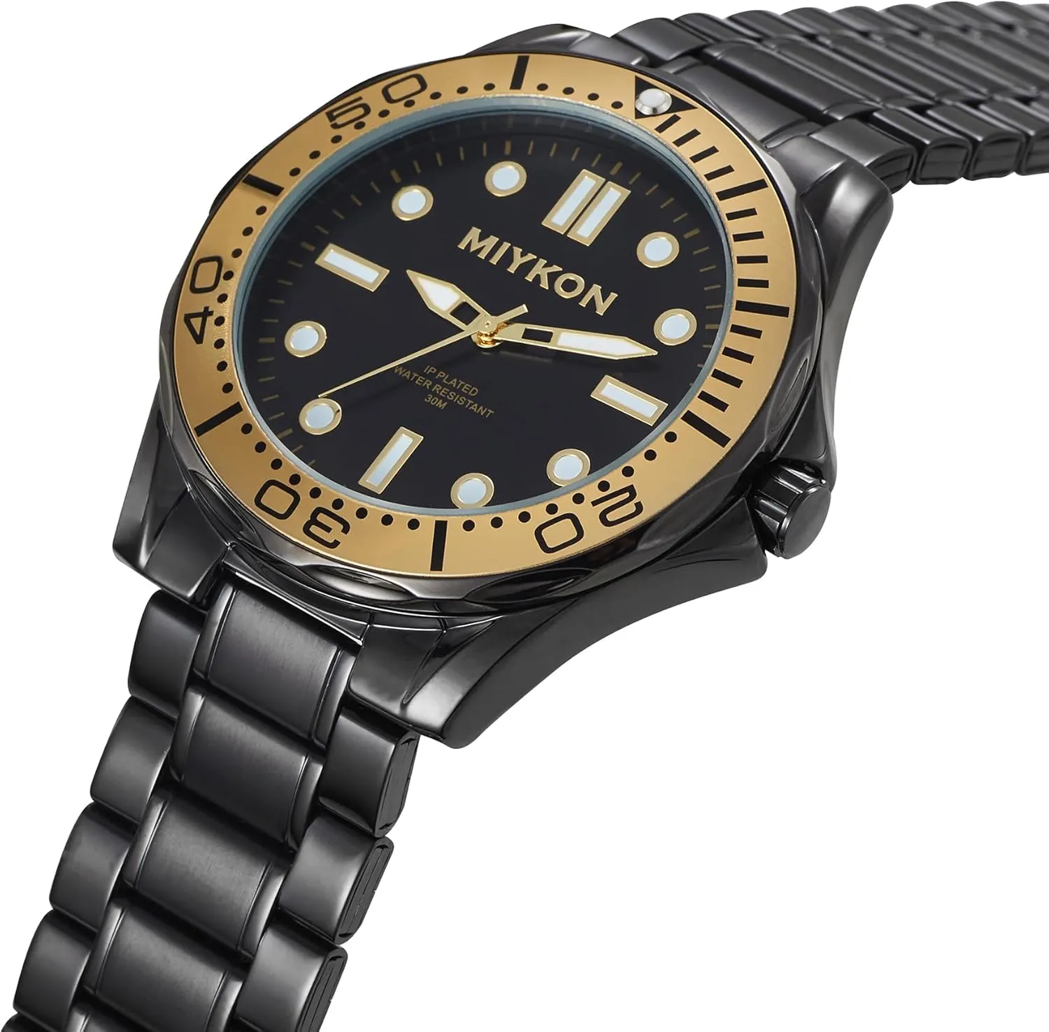 Quartz, 100ft Water Resistant Miykon Dive Watches for Men | Casual Sports upward trance dispose Analog Watch Men with Ion Polished Stainless Steel Bracelet | Luminous Hands, Scratch Resistant Glass, Japanese 