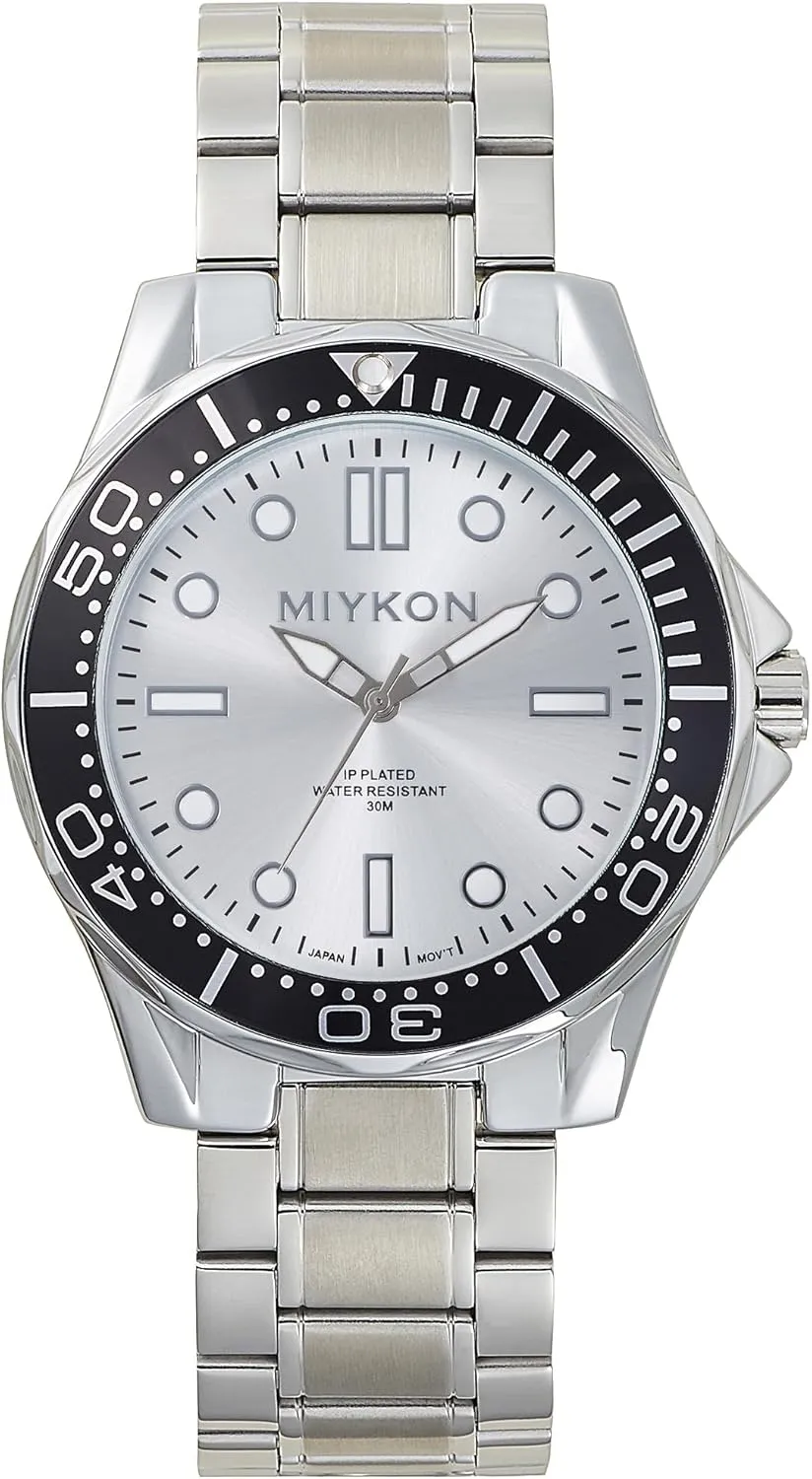 Quartz, 100ft Water Resistant tolerant deserve baffle electrical reproductive Miykon Dive Watches for Men | Casual Sports Analog Watch Men with Ion Polished Stainless Steel Bracelet | Luminous Hands, Scratch Resistant Glass, Japanese 