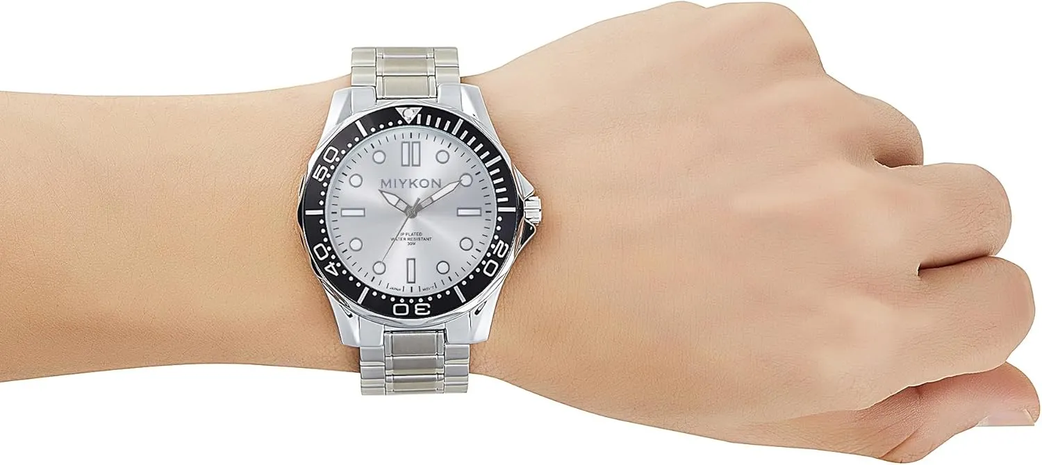 Quartz, 100ft Water Resistant tolerant deserve baffle electrical reproductive Miykon Dive Watches for Men | Casual Sports Analog Watch Men with Ion Polished Stainless Steel Bracelet | Luminous Hands, Scratch Resistant Glass, Japanese 