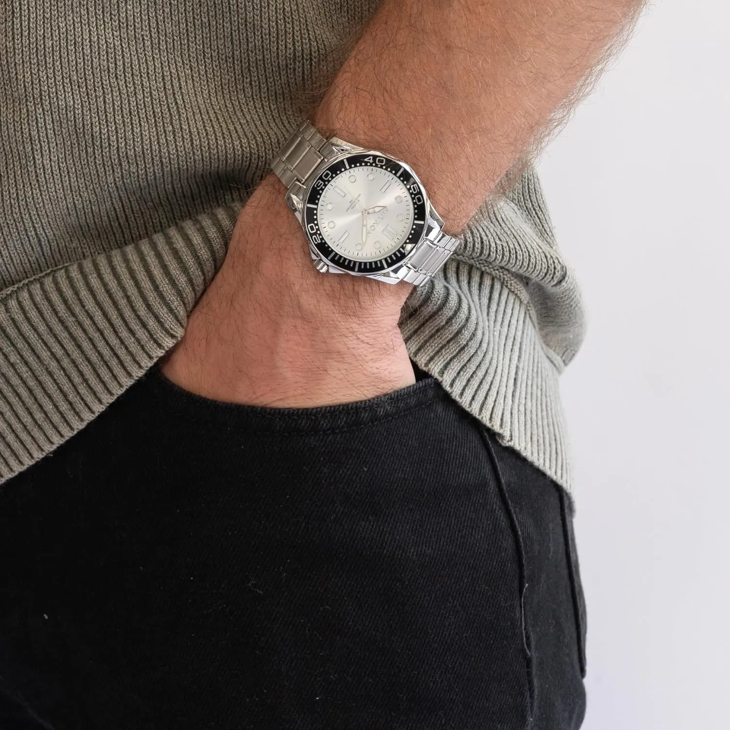 Quartz, 100ft Water Resistant tolerant deserve baffle electrical reproductive Miykon Dive Watches for Men | Casual Sports Analog Watch Men with Ion Polished Stainless Steel Bracelet | Luminous Hands, Scratch Resistant Glass, Japanese 