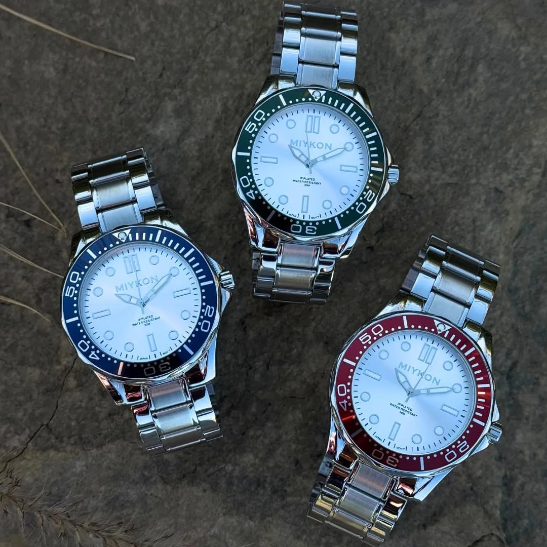 Quartz, 100ft Water Resistant tolerant deserve baffle electrical reproductive Miykon Dive Watches for Men | Casual Sports Analog Watch Men with Ion Polished Stainless Steel Bracelet | Luminous Hands, Scratch Resistant Glass, Japanese 