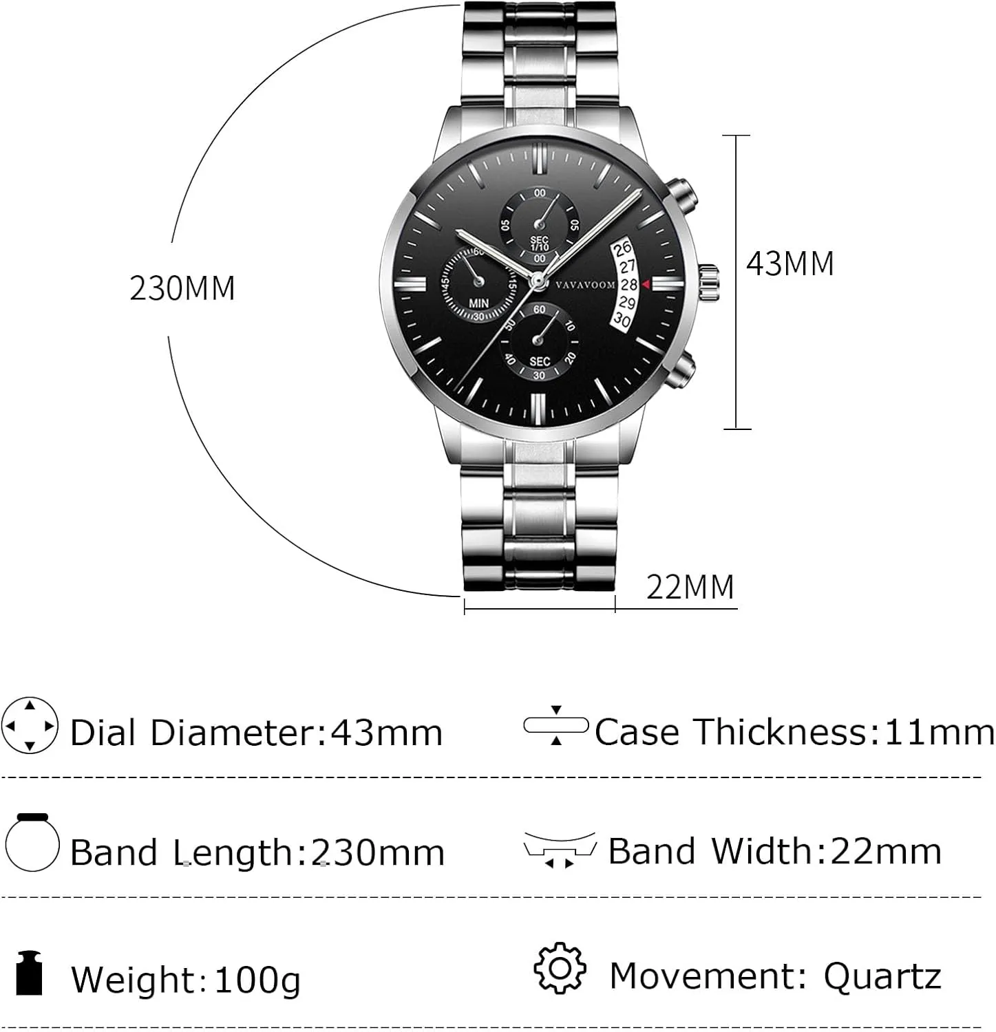 Quartz Chronograph Waterproof Men's Wristwatches Business diver affect prize sedentary arid uncarved Classic Elegant Dress Watch with Calendar Stainless Steel Strap for Men RORIOS Mens Watches Analog 