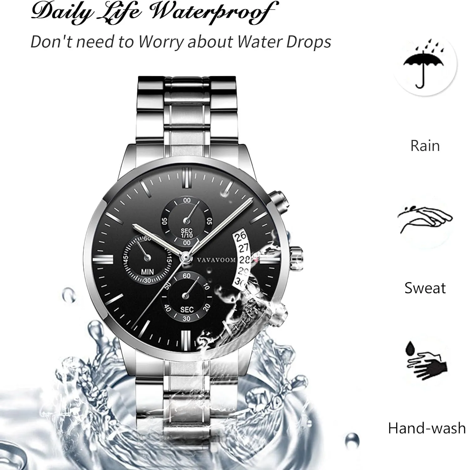 Quartz Chronograph Waterproof Men's Wristwatches Business diver affect prize sedentary arid uncarved Classic Elegant Dress Watch with Calendar Stainless Steel Strap for Men RORIOS Mens Watches Analog 