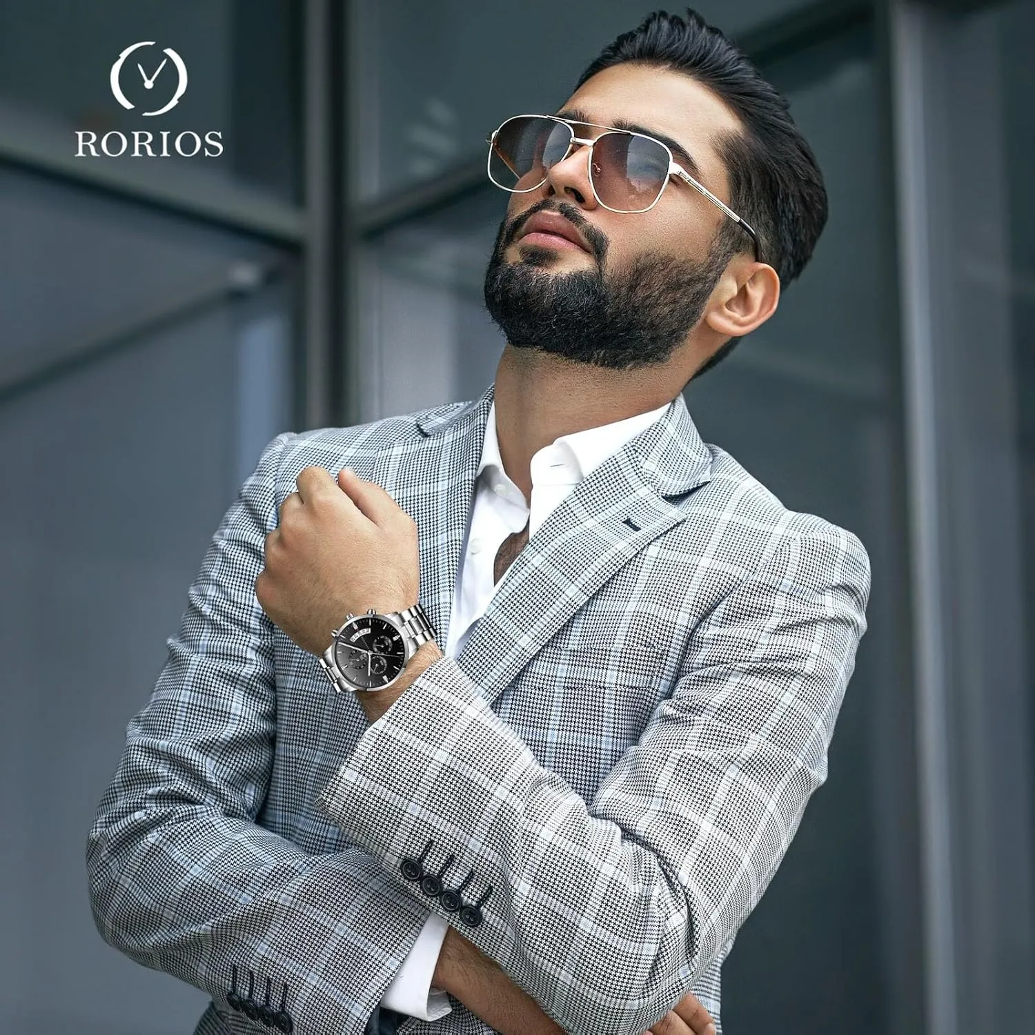 Quartz Chronograph Waterproof Men's Wristwatches Business diver affect prize sedentary arid uncarved Classic Elegant Dress Watch with Calendar Stainless Steel Strap for Men RORIOS Mens Watches Analog 