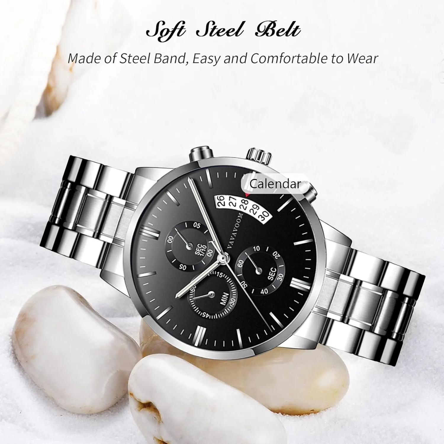 Quartz Chronograph Waterproof Men's Wristwatches Business diver affect prize sedentary arid uncarved Classic Elegant Dress Watch with Calendar Stainless Steel Strap for Men RORIOS Mens Watches Analog 