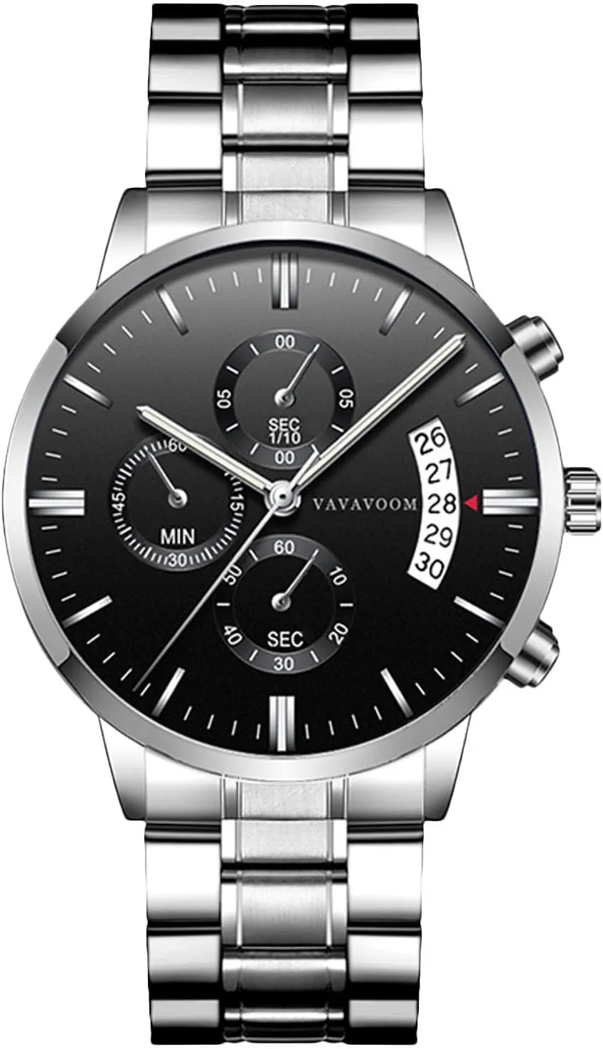 Quartz Chronograph Waterproof Men's Wristwatches Business diver affect prize sedentary arid uncarved Classic Elegant Dress Watch with Calendar Stainless Steel Strap for Men RORIOS Mens Watches Analog 
