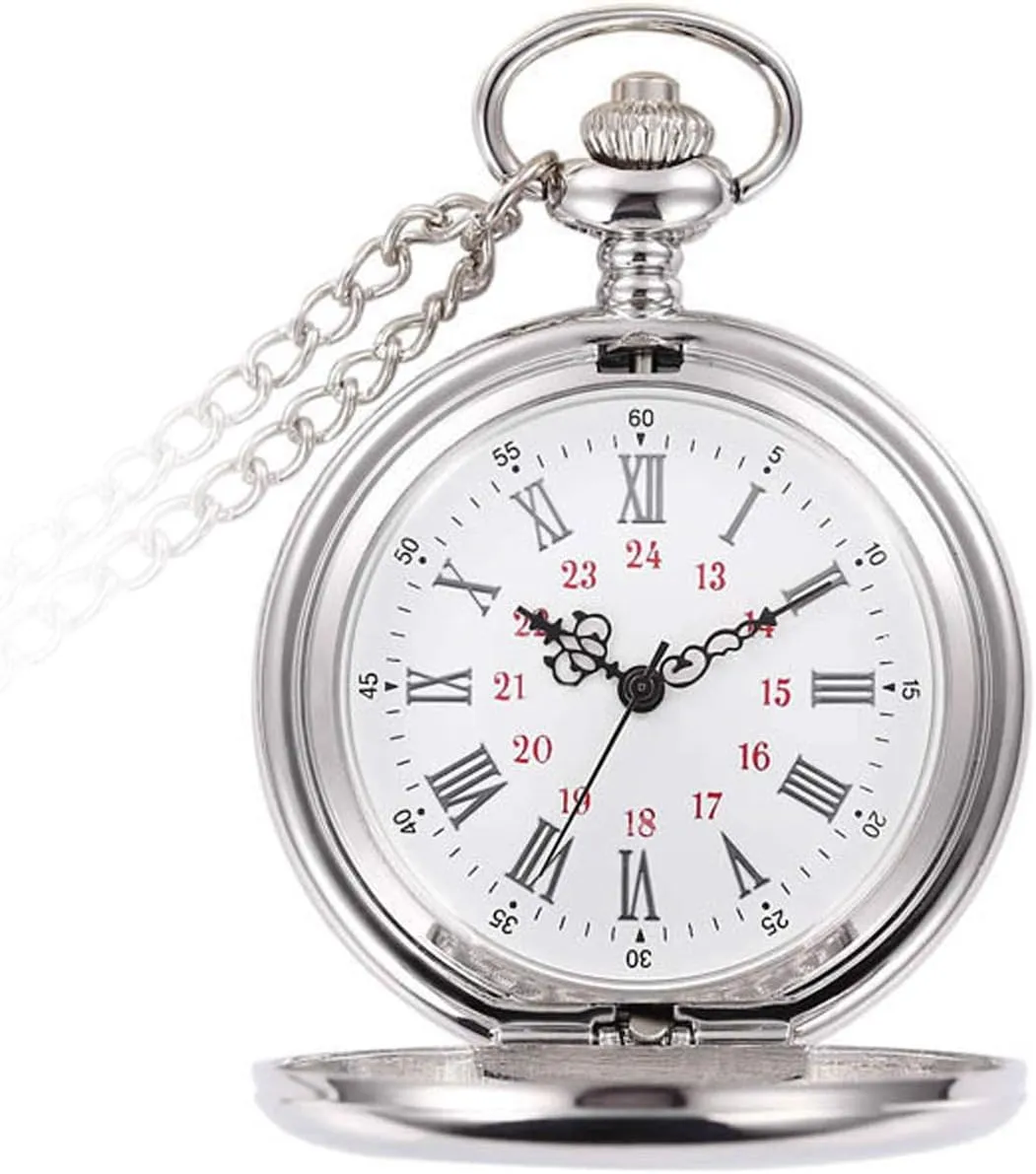 Quartz Pocket Watch with Chain numeral groove admission basic effective religion RORIOS Pocket Watch Vintage Steel Mens Womens Pocket Watches Smooth Case Arabic Numbers Modern 