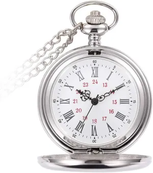 Quartz Pocket Watch with Chain numeral groove admission basic effective religion RORIOS Pocket Watch Vintage Steel Mens Womens Pocket Watches Smooth Case Arabic Numbers Modern 
