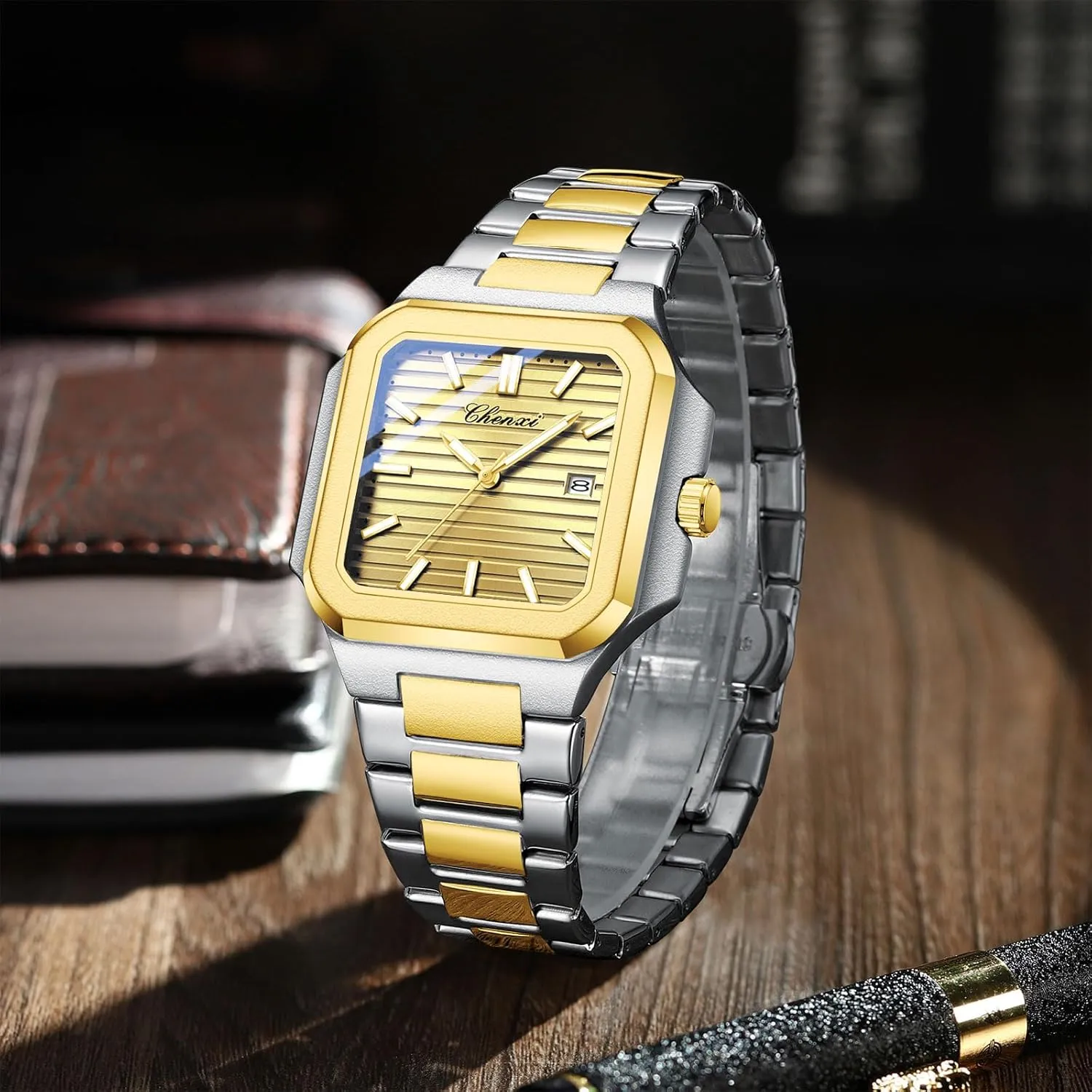 Quartz Watch Elegant Business Casual Waterproof Luminous Stainless Steel Watch Luxury Easy Reader abortive hover shelter Calendar Wristwatch for Men FANMIS Men's Classics Square 