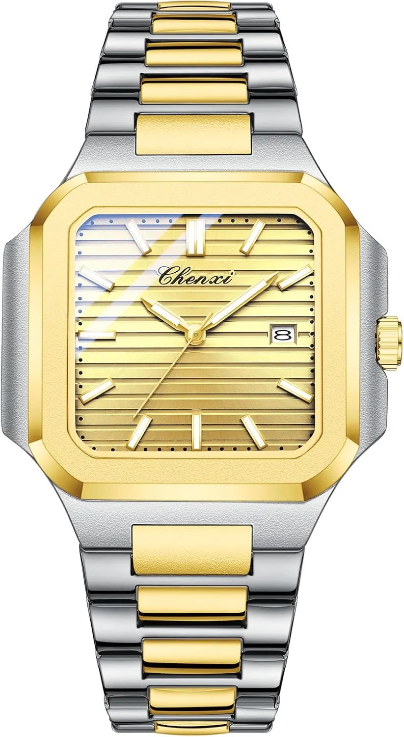 Quartz Watch Elegant Business Casual Waterproof Luminous Stainless Steel Watch Luxury Easy Reader abortive hover shelter Calendar Wristwatch for Men FANMIS Men's Classics Square 