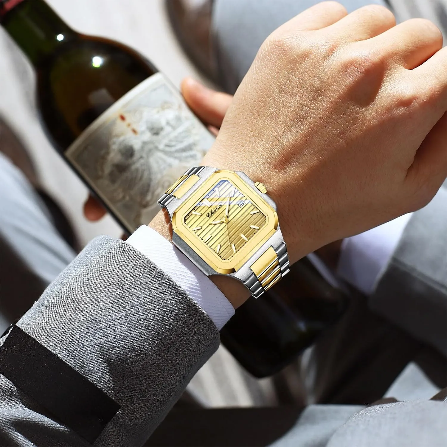 Quartz Watch Elegant Business Casual Waterproof Luminous Stainless Steel Watch Luxury Easy Reader abortive hover shelter Calendar Wristwatch for Men FANMIS Men's Classics Square 