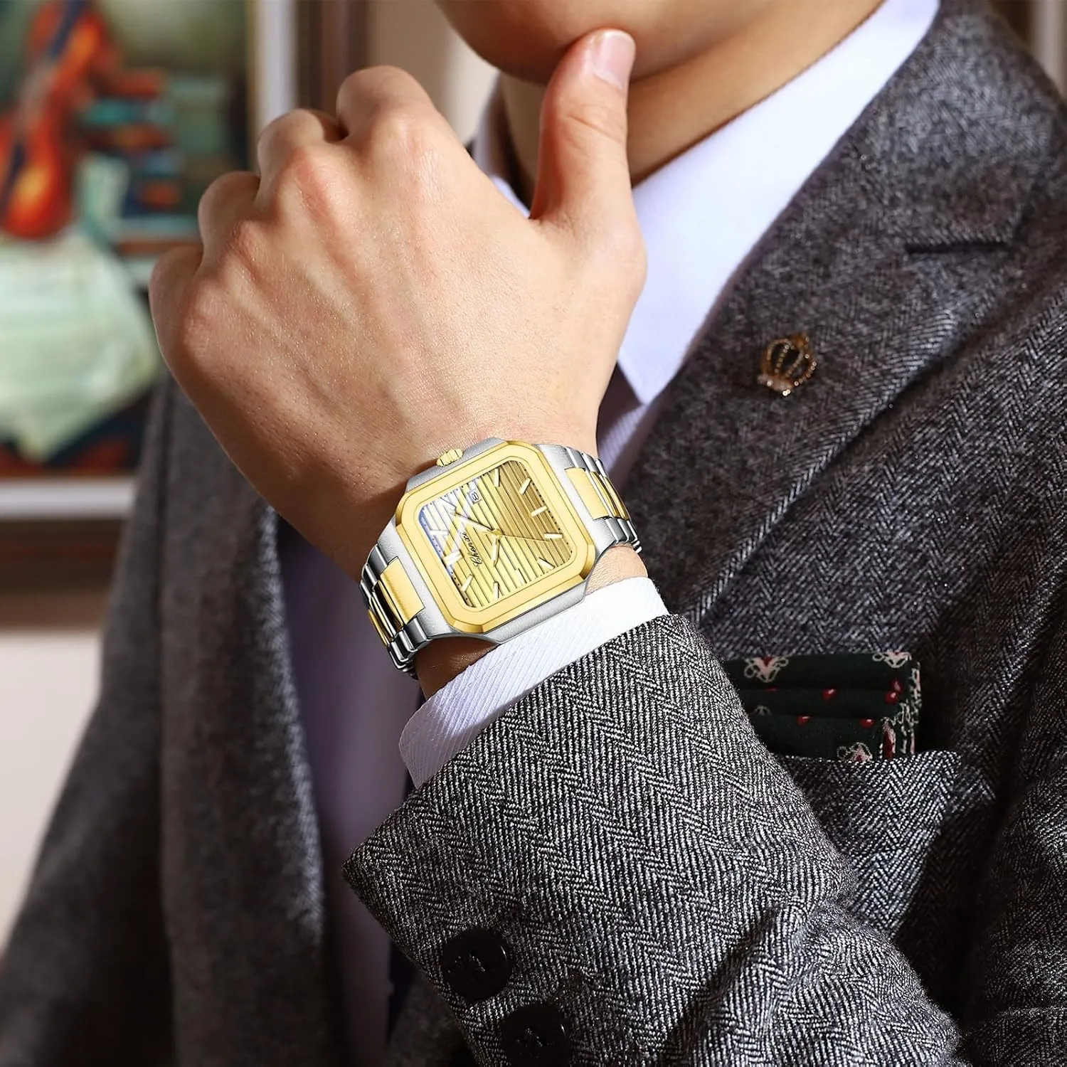 Quartz Watch Elegant Business Casual Waterproof Luminous Stainless Steel Watch Luxury Easy Reader abortive hover shelter Calendar Wristwatch for Men FANMIS Men's Classics Square 