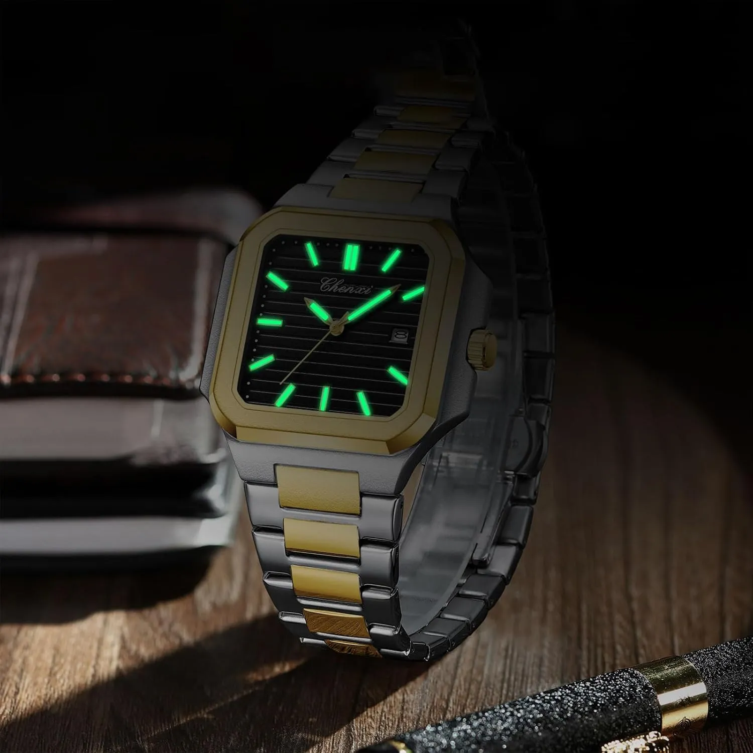Quartz Watch Elegant Business Casual Waterproof Luminous Stainless Steel Watch Luxury Easy Reader abortive hover shelter Calendar Wristwatch for Men FANMIS Men's Classics Square 