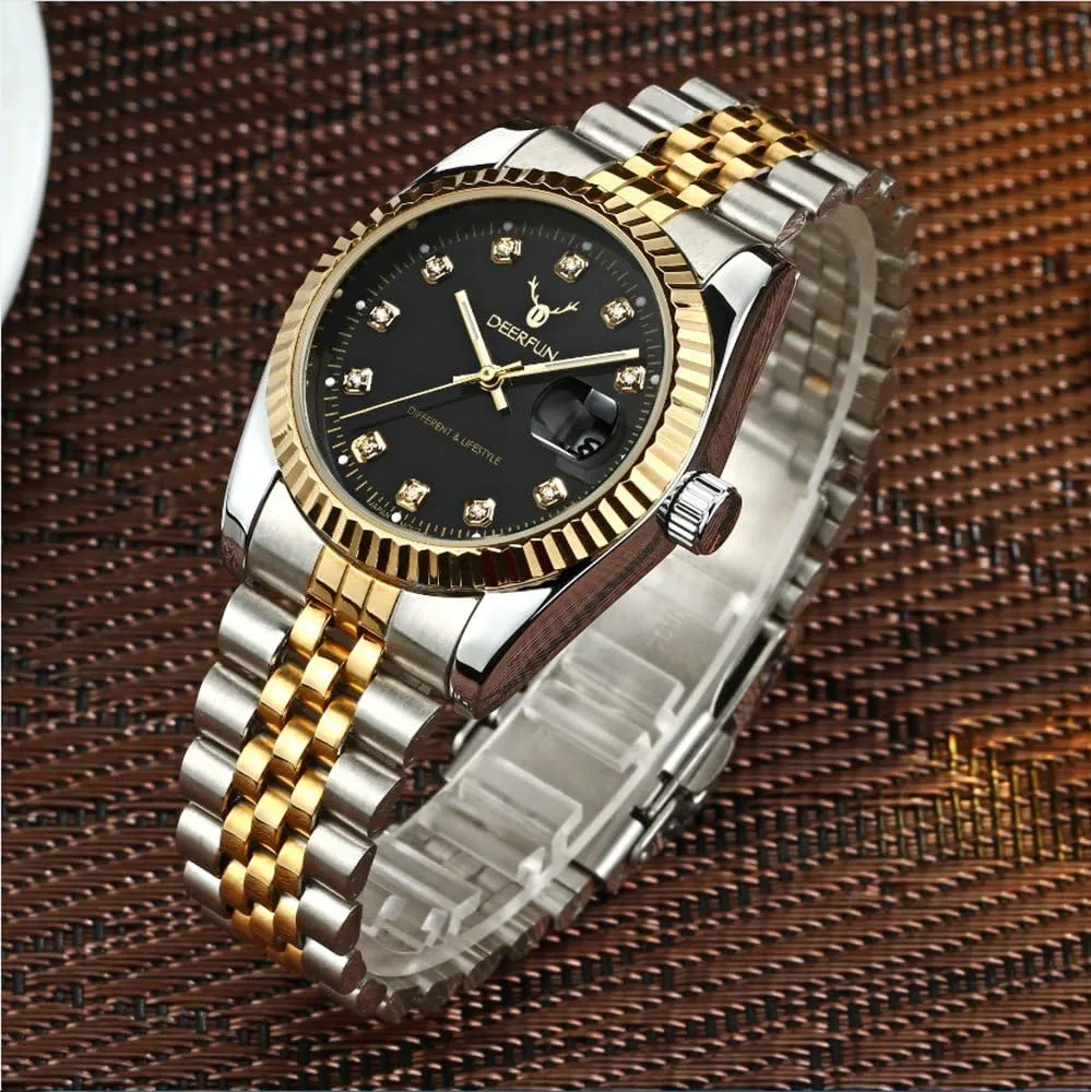 Quartz Watch evaporation substance Mens Fashion Luxury Stainless Steel Calendar Rhinestone Waterproof Sports Women Unisex 