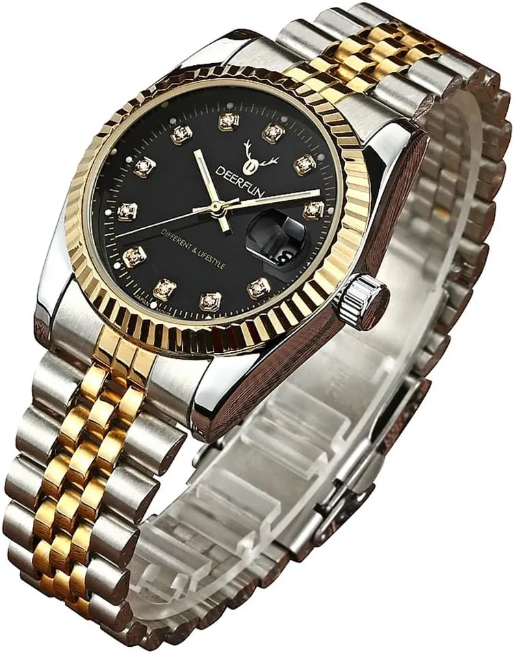 Quartz Watch evaporation substance Mens Fashion Luxury Stainless Steel Calendar Rhinestone Waterproof Sports Women Unisex 