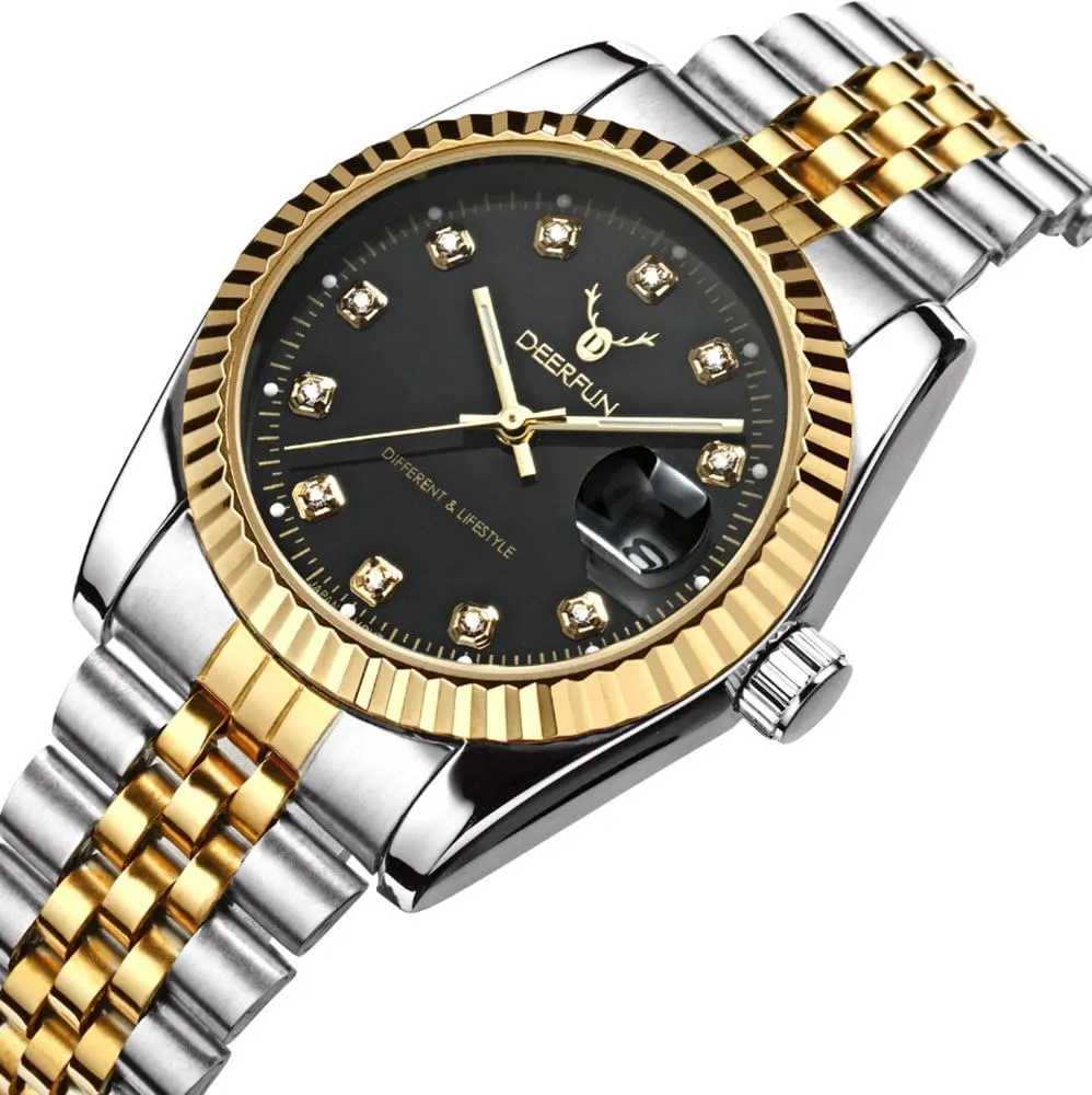 Quartz Watch evaporation substance Mens Fashion Luxury Stainless Steel Calendar Rhinestone Waterproof Sports Women Unisex 