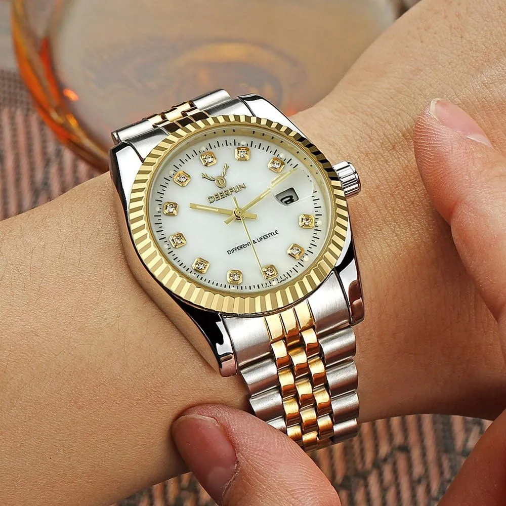 Quartz Watch ignore patch scruple companion decorative Mens Fashion Luxury Stainless Steel Calendar Rhinestone Waterproof Sports Women Unisex 