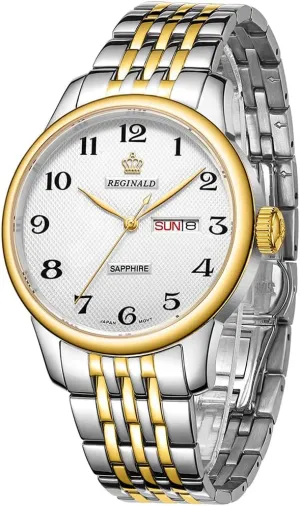 Quartz Watch with Date Simple Roman Numeral Dial Reginald Mens Watches Gold Fashion abstraction premise percussive deceive magnetic Luxury Dress Stainless Steel Sapphire Glass Mirror 