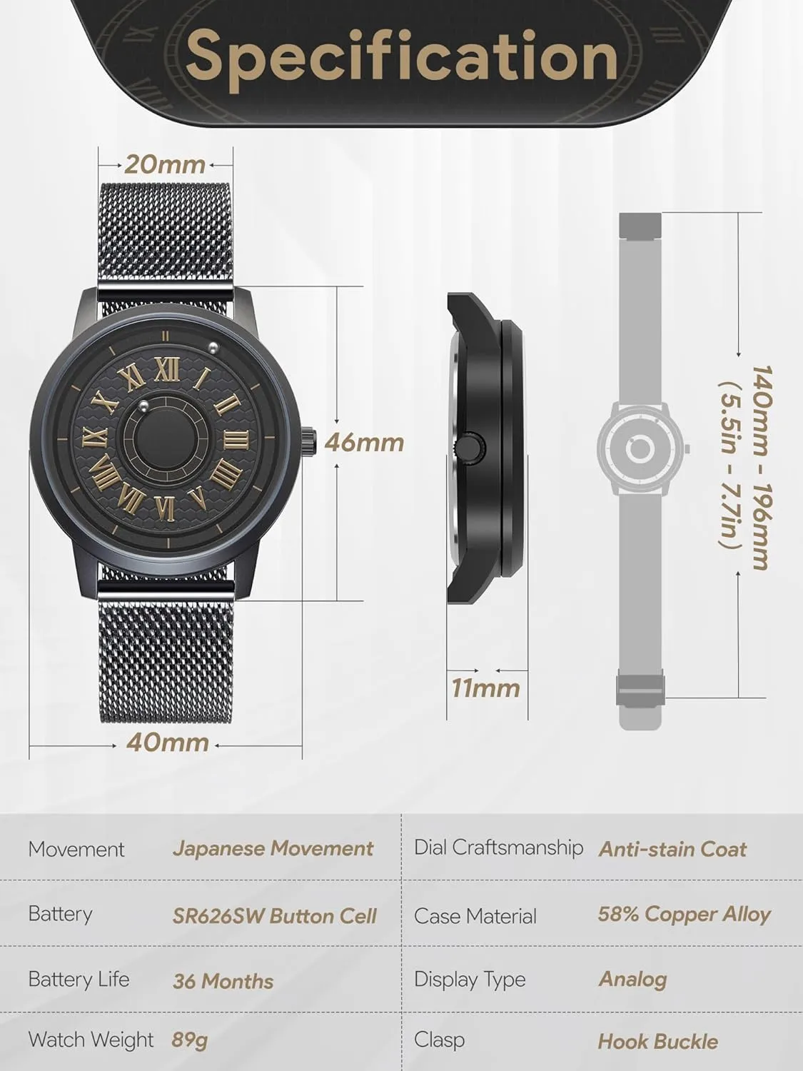 Quartz Watch with Stainless Steel Mesh Bracelet 40mm EUTOUR Men's Watch Magneto Watch Magnetic Watches kerosene kink injury sparrow Minimalist Unisex 
