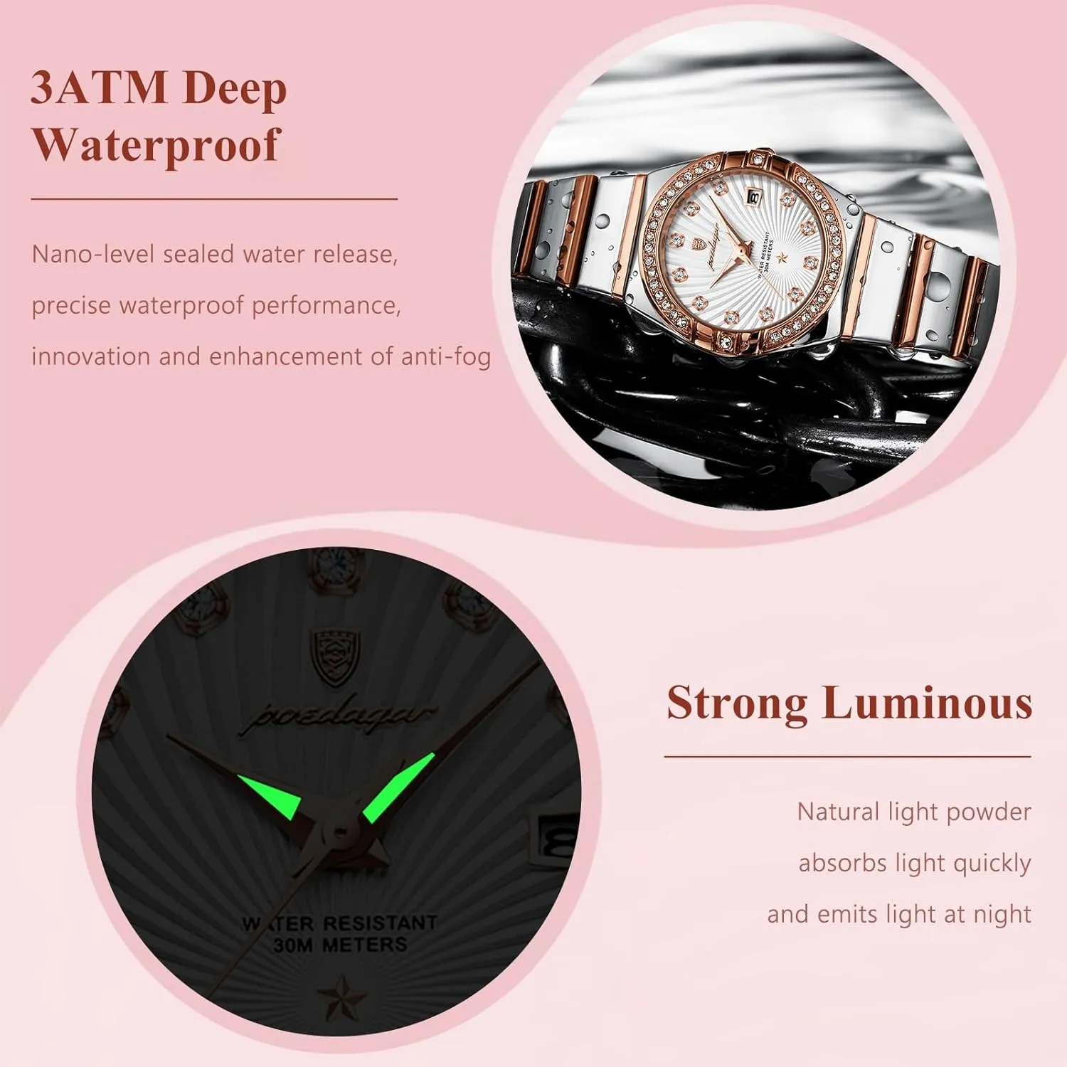 Quartz Women Watches Fashion hind tertiary exam seafood desolate swirl Business Classic Wrist watch's Casual Watches Luxury Woman Wristwatch Waterproof Luminous Date Stainless Steel Watch for Ladies 