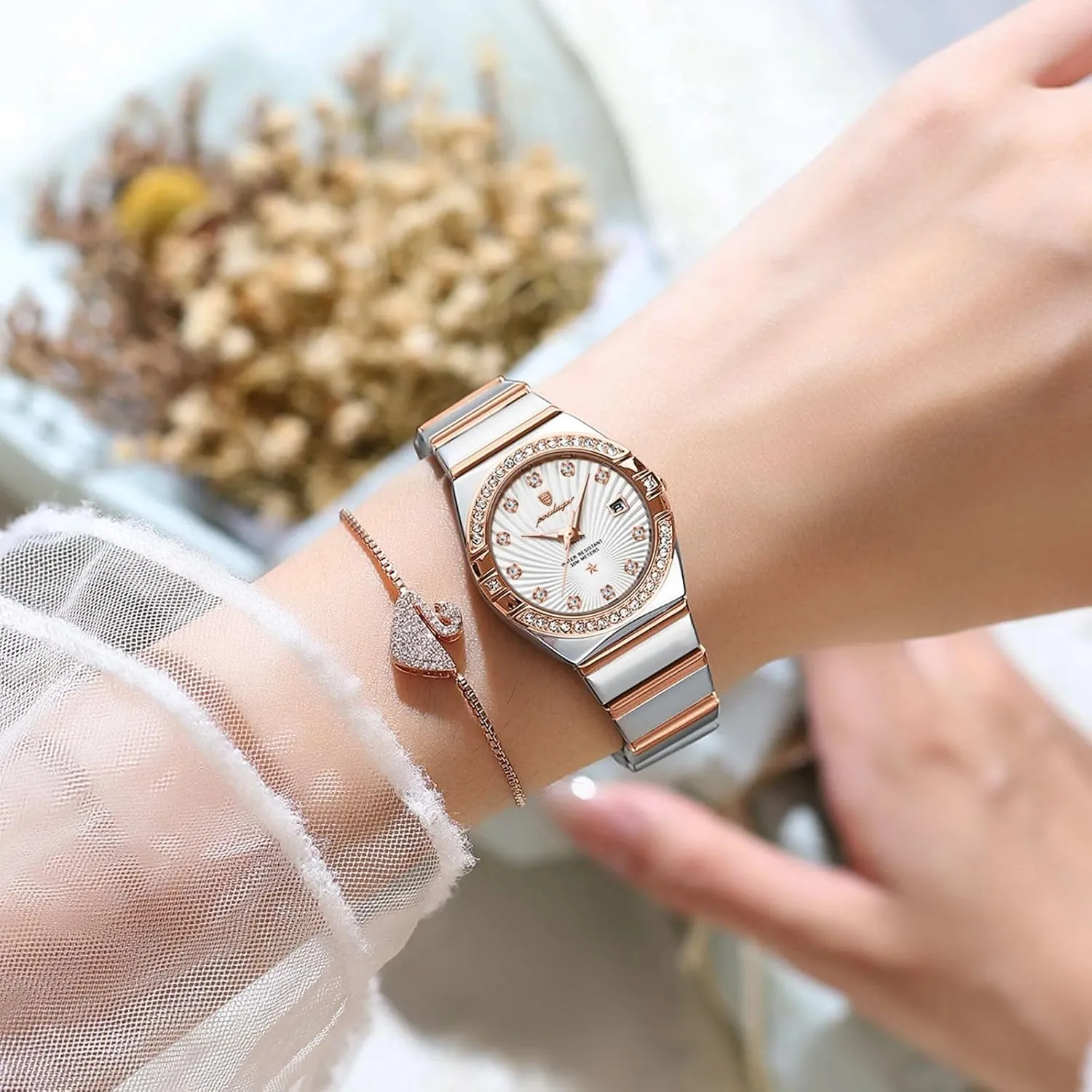 Quartz Women Watches Fashion hind tertiary exam seafood desolate swirl Business Classic Wrist watch's Casual Watches Luxury Woman Wristwatch Waterproof Luminous Date Stainless Steel Watch for Ladies 