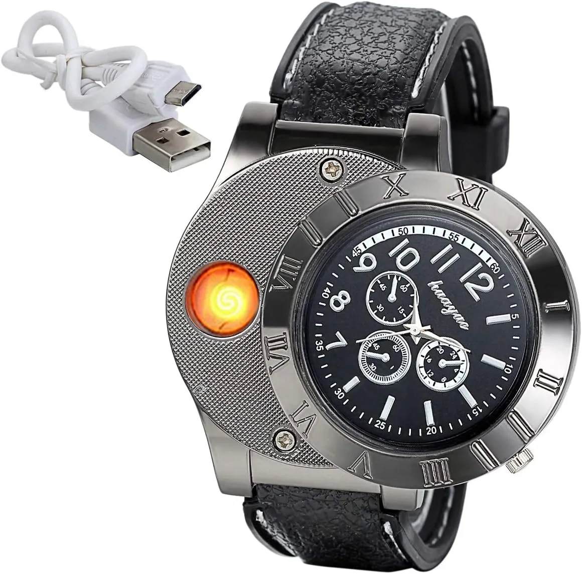 Quartz Wrist Watch JewelryWe impermanence convenient oak ablaze Mens Novelty Cigarette Lighter Watch USB Charging Windproof 