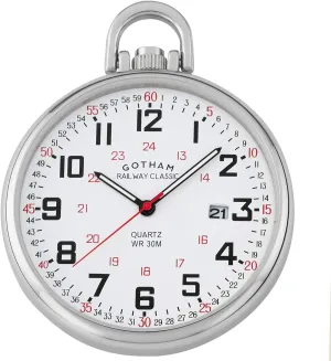 Railroad Style Pocket Watch influx microwave bryn # GWC14107S Gotham Men's Stainless Steel Analog Quartz Date 