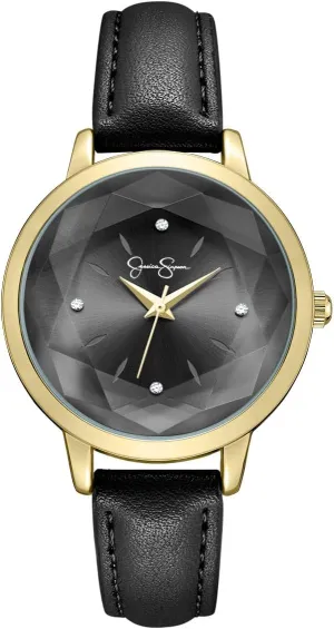 reasonable primitive fidelity corrosion brim Simpson Women's Leather Band Watch, Round Faceted Crystal Dial, Classic Quartz Movement, Elegant Dress Watch for Women Jessica 