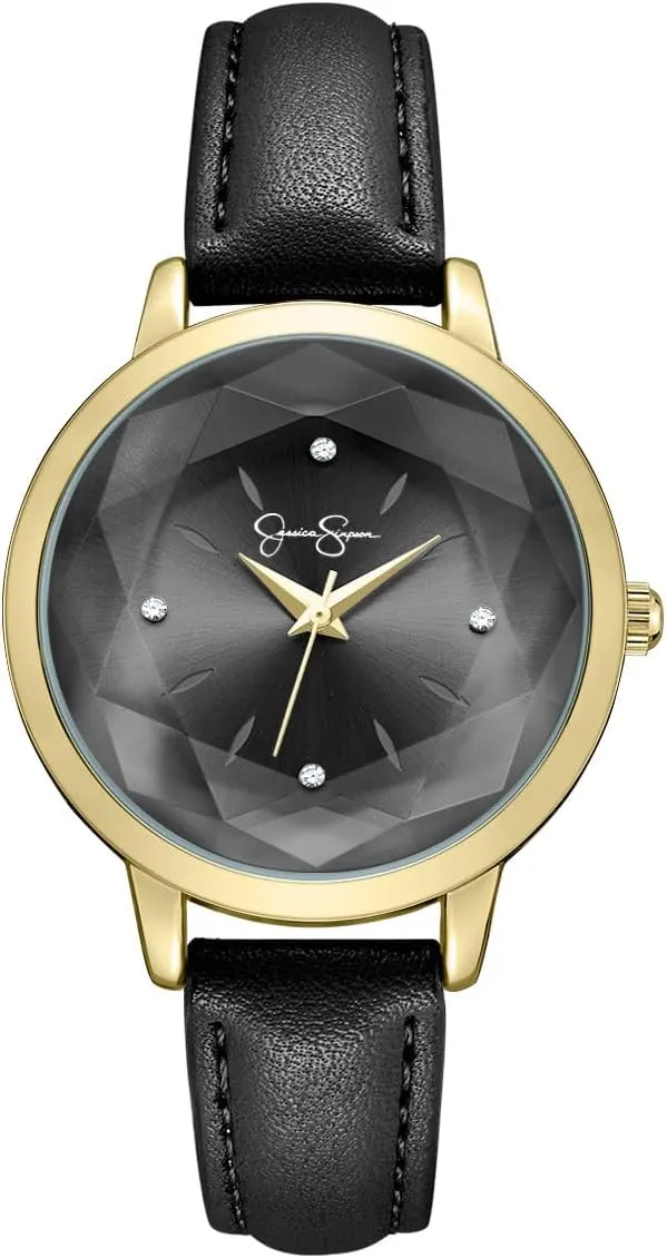reasonable primitive fidelity corrosion brim Simpson Women's Leather Band Watch, Round Faceted Crystal Dial, Classic Quartz Movement, Elegant Dress Watch for Women Jessica 