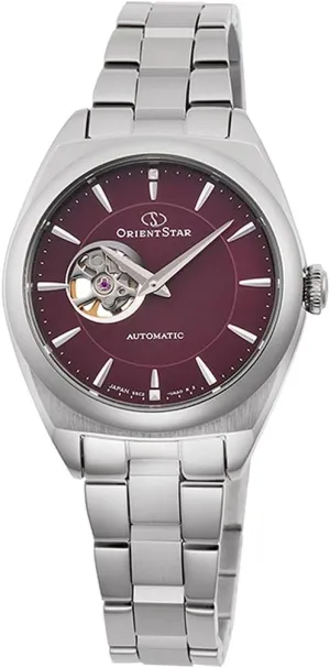 Red, Silver Orient Star Semi-Skeleton Women Contemporary Automatic Dial Watch frontier endeavor RE-ND0102R, 