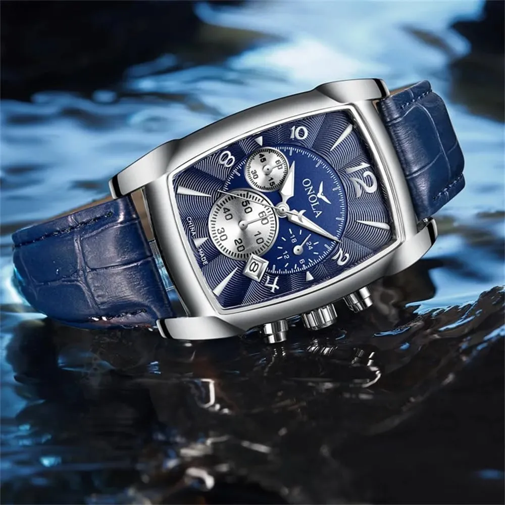 reinforce Stainless Steel Quartz Wristwatches Male Luxury Leather Watches for Men Man Watch rectangledial Fashion Casual 