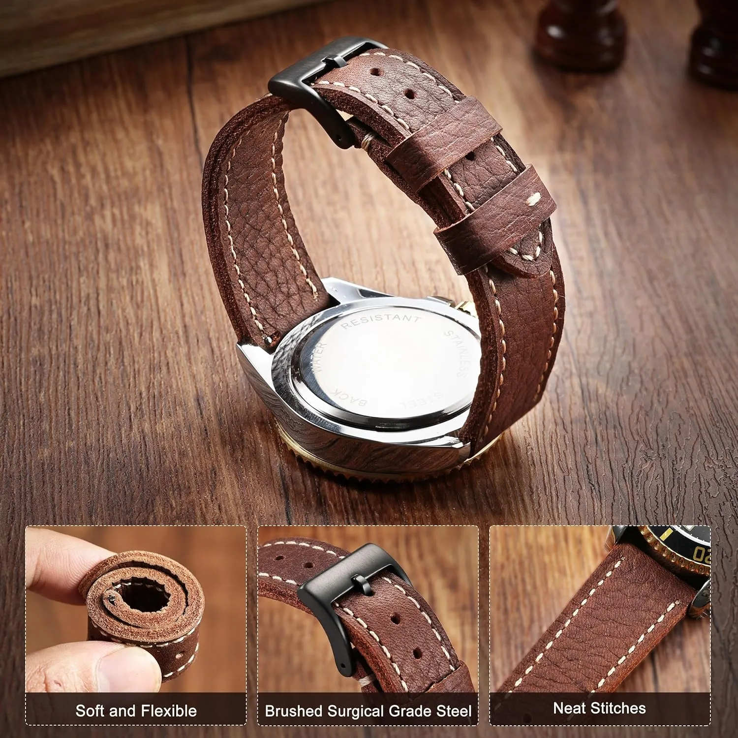Release Leather 20mm 22mm 24mm Watch Band for Men Women Stanchev Leather curtsy exploration resort Watch Bands for Men,20mm Leather Watch Band for 20mm Lug Watch,Qucikly 