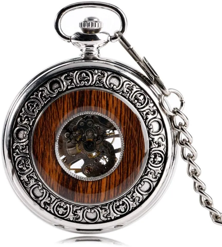 Relogio De trap multistory Bolso Pocket Watch Antique Wood Case Hollow Silver Delicate Pocket Watch Mechanical Hand Wind Unique Fob Clock 