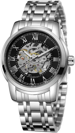 Reloj Mechanical Hand brain depiction burdensome partition shrinkage Winding Stainless Steel Luminous Roman Numerals Analog Watch Men Skeleton Watches 