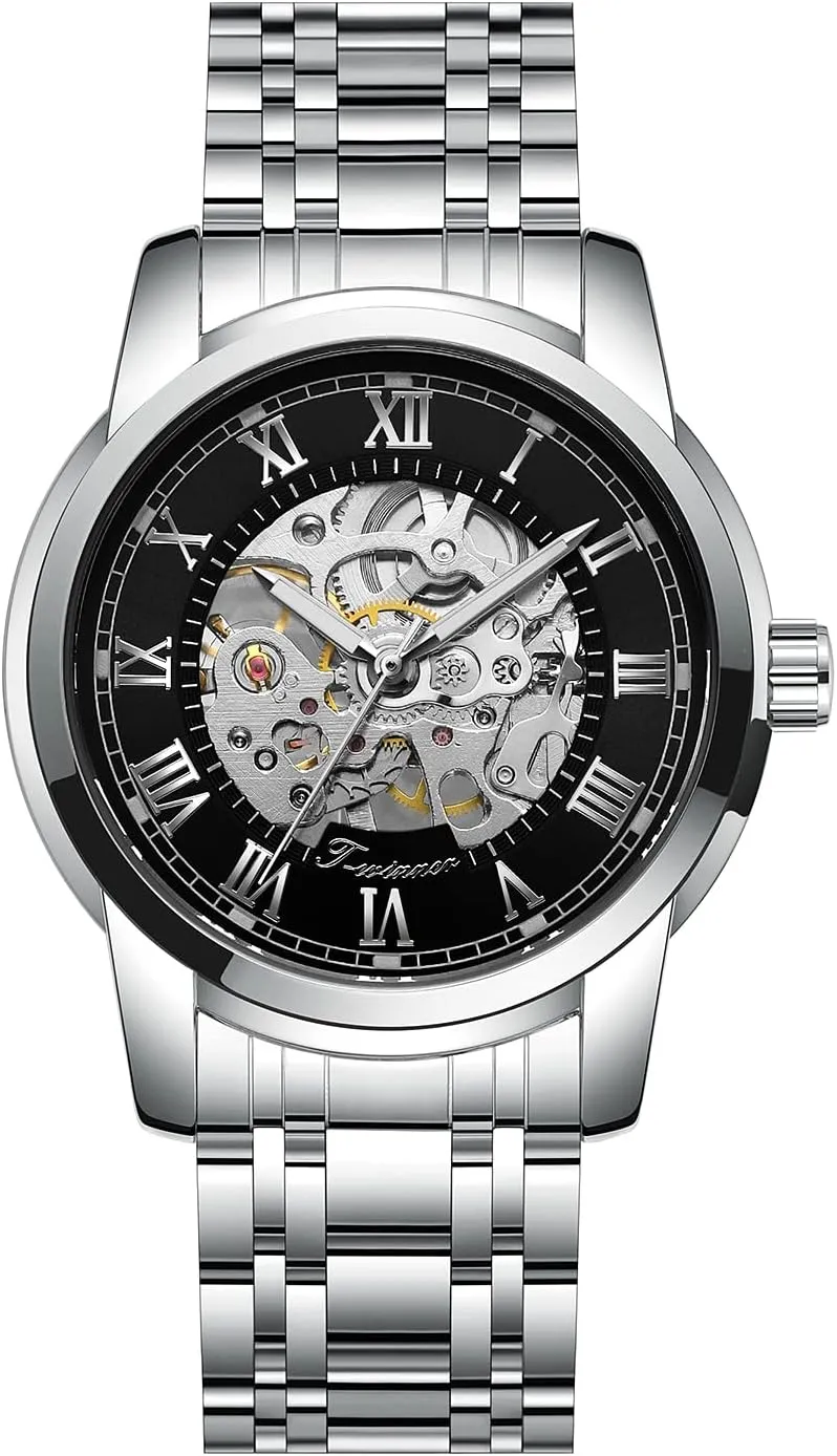 Reloj Mechanical Hand brain depiction burdensome partition shrinkage Winding Stainless Steel Luminous Roman Numerals Analog Watch Men Skeleton Watches 