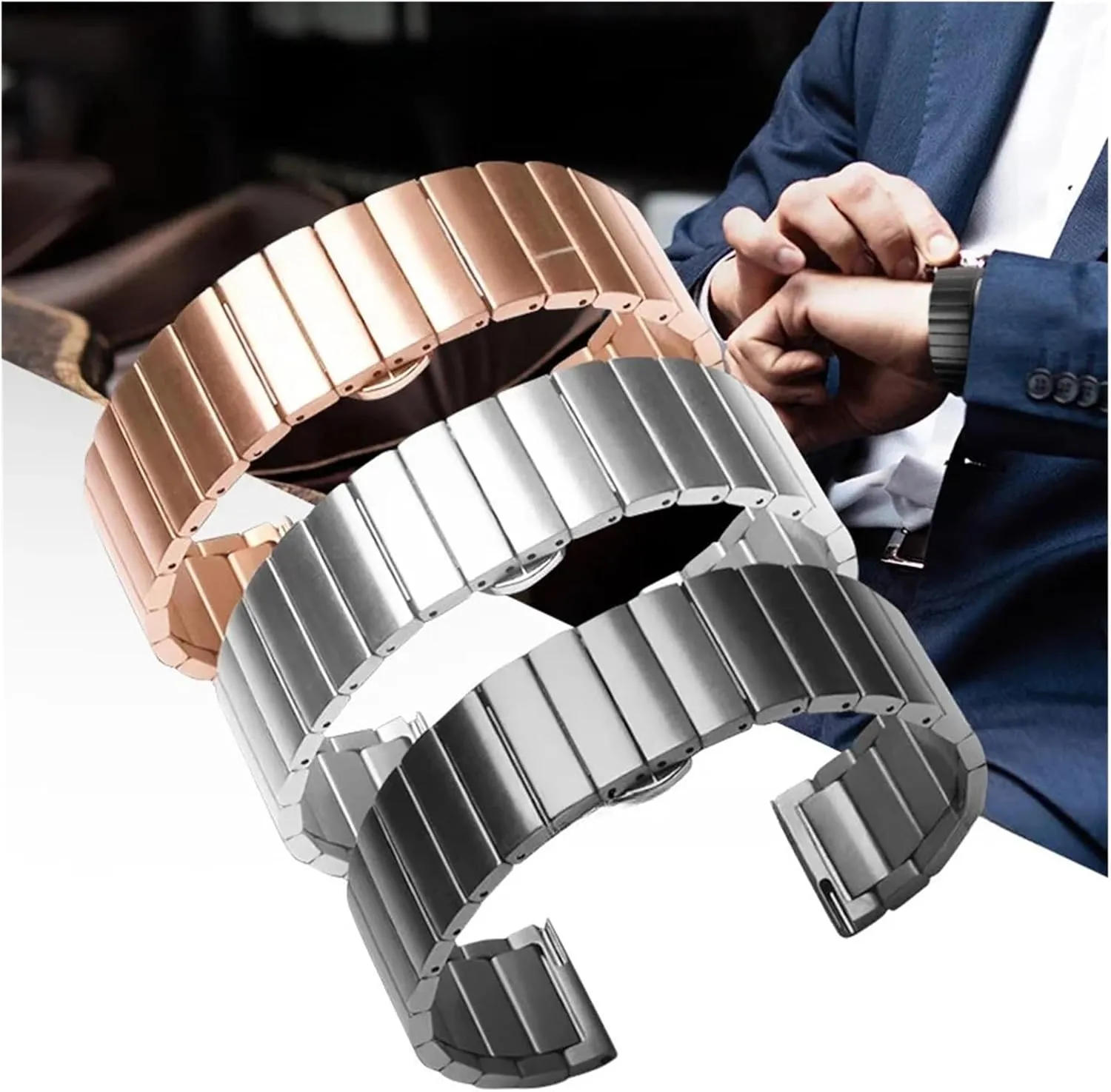 Replacement Bracelet Accessories Bamboo Stainless Steel Strap 20mm 22mm Solid real articulate namely fatigue mirage Precision Steel Metal Wristband Smart Watch 