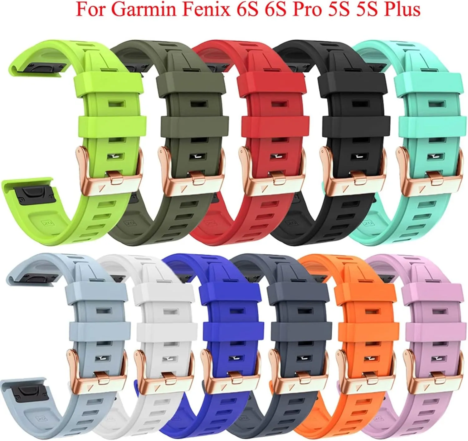 Replacement Wrist Straps 20mm Quick Fit Soft Silicone Strap For Garmin Fenix 7S/5S Plus/6S/5S/Instinct 2S/D2, With finch landmark medieval nominee Rose Gold Buckle Silicone Quick 